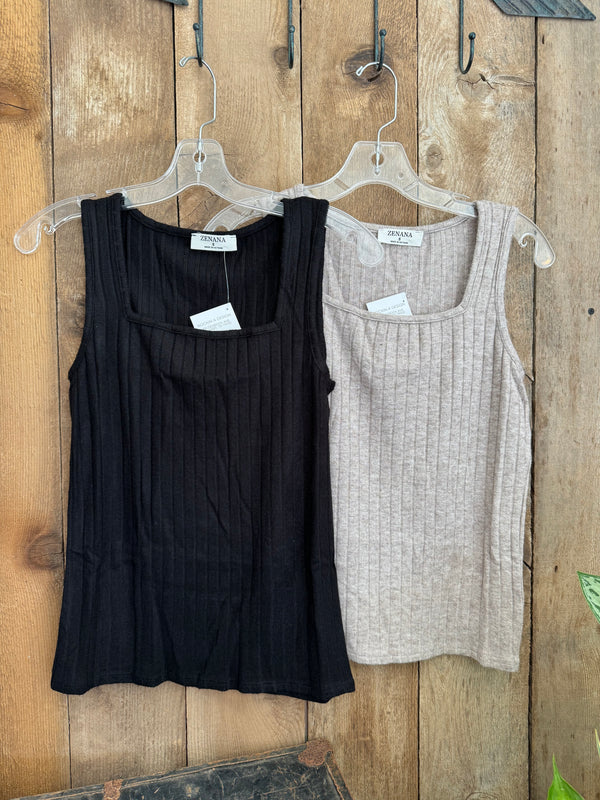 Ribbed Square Neck Tank (2colors)