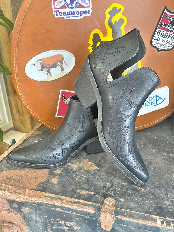 Western Black Booties With Side Cutout