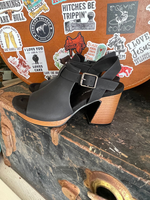 Faux Leather Black Platform Sandal