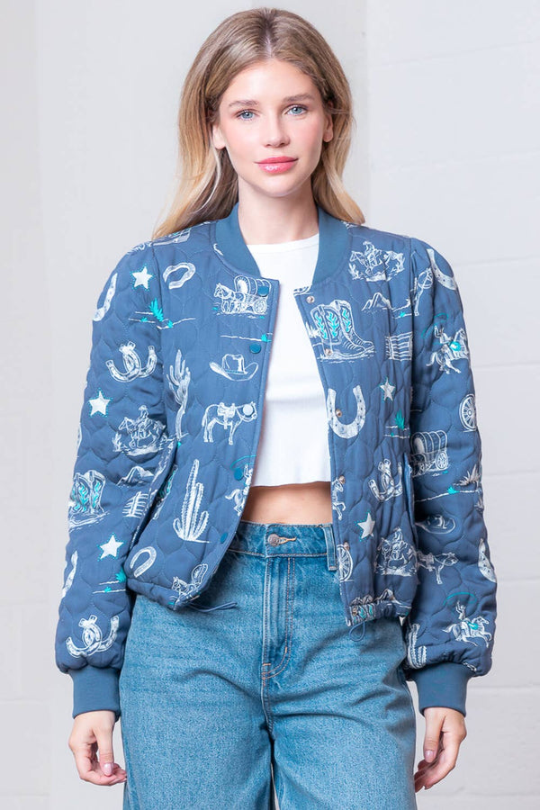 WESTERN PRINTED L/S WITH KNOTCHED COLLAR JACKET