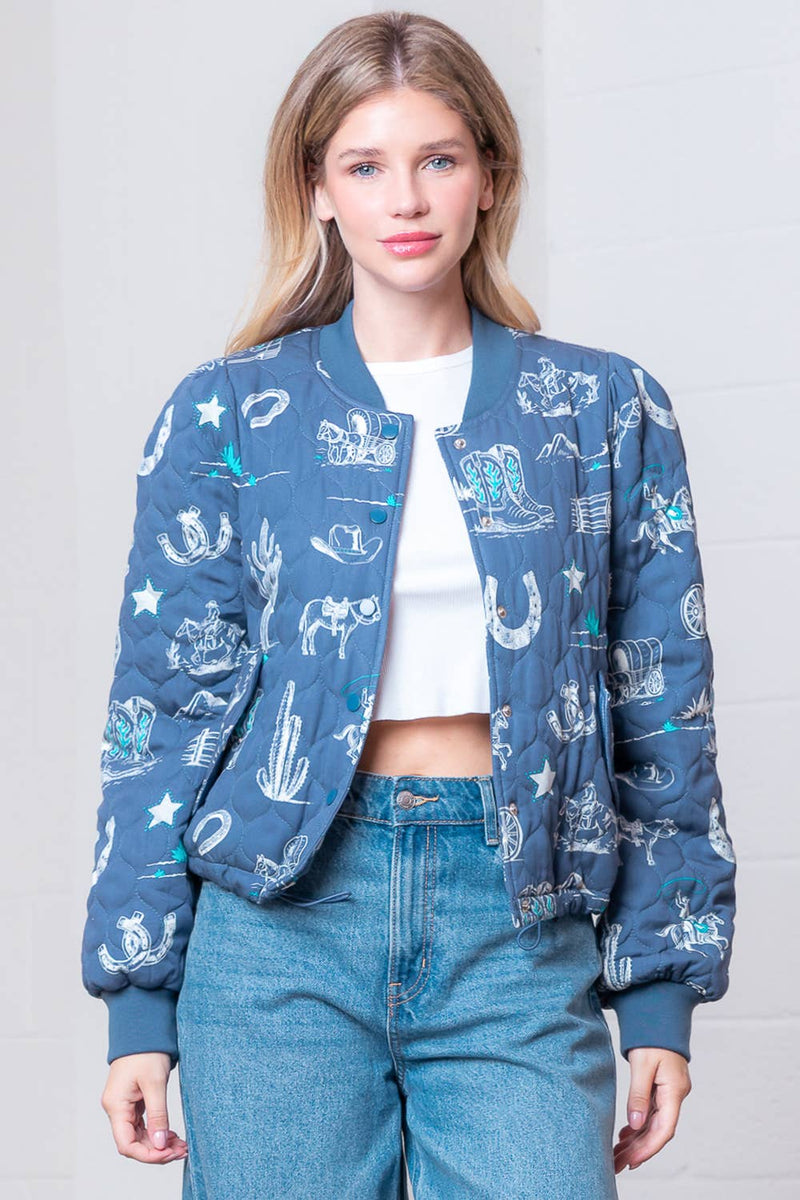 WESTERN PRINTED L/S WITH KNOTCHED COLLAR JACKET