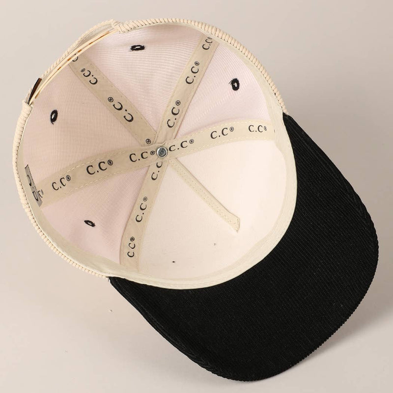 Put It On My Cowboy's Tab Two-Tone Corduroy Cap: Beige / ONE SIZE