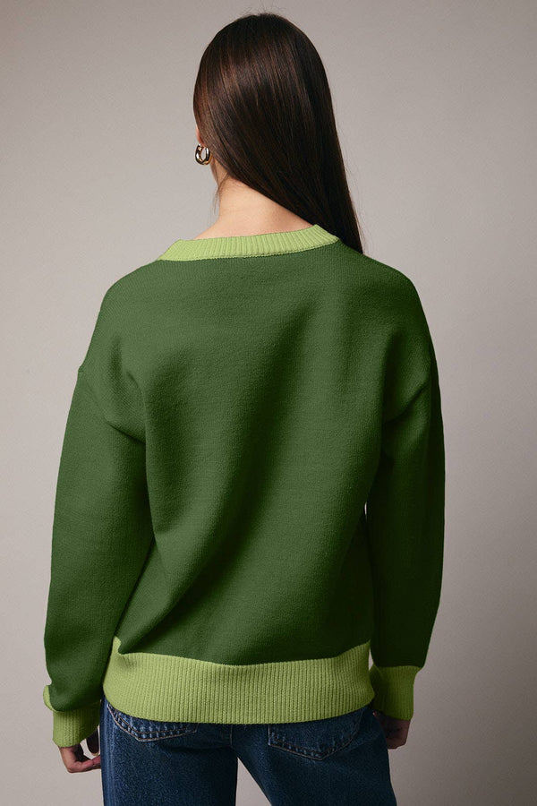 CREW NECK LONG SLEEVE "MERRY" SWEATER GREEN
