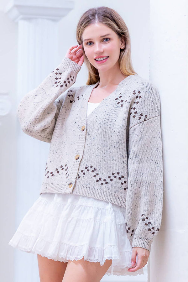 V-NECK BUTTON DOWN HORSES CARDIGAN SWEATER