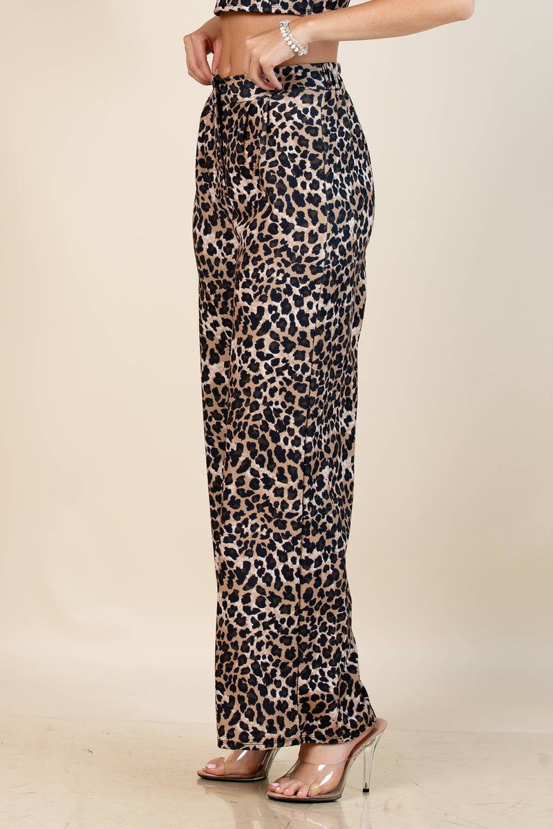 Leopard Angelica Animal  Print Elastic Wide Pants