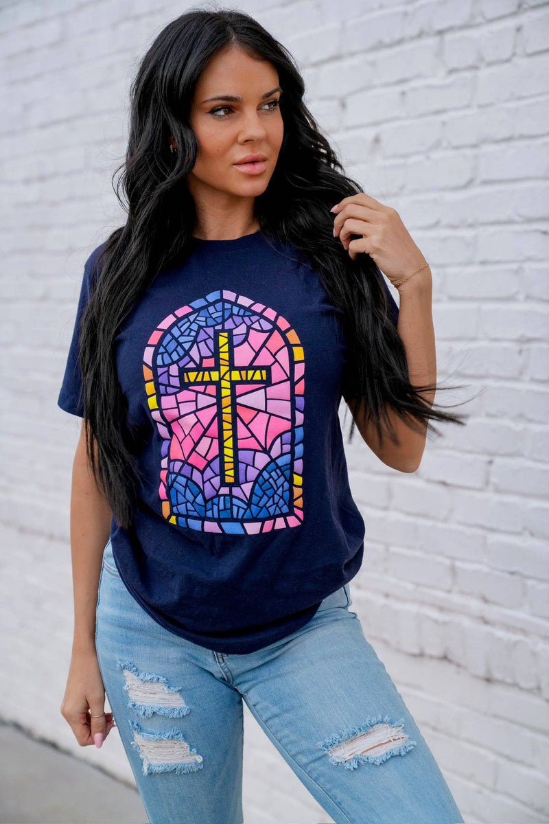 Stained Glass Cross graphic tee