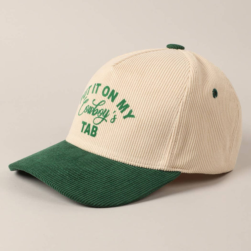 Put It On My Cowboy's Tab Two-Tone Corduroy Cap: Beige / ONE SIZE
