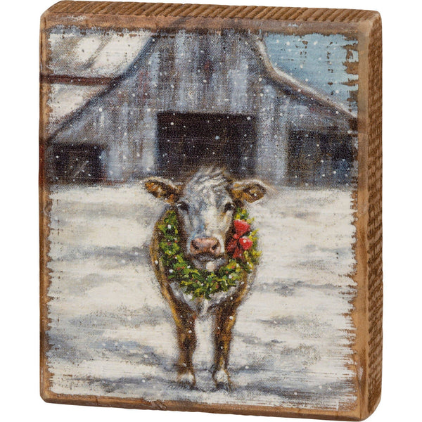 Cow With Wreath Block Sign