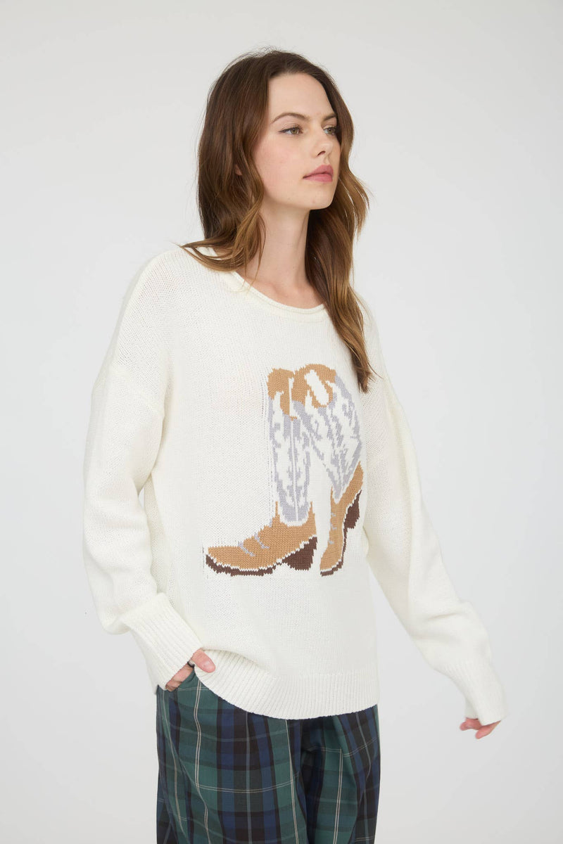Ivory Cowboy Boots knit western sweater
