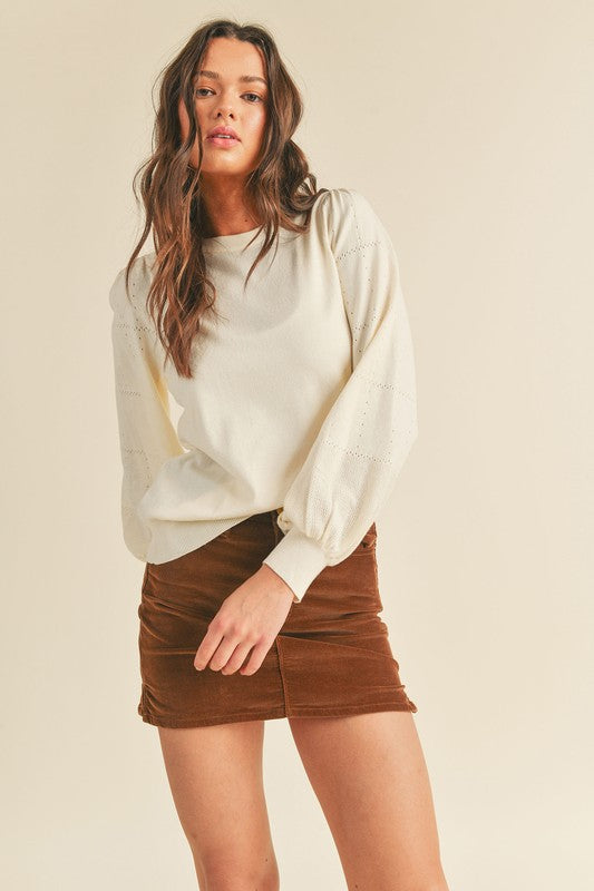 Pointelle Puff Sleeve Sweater *2 colors*