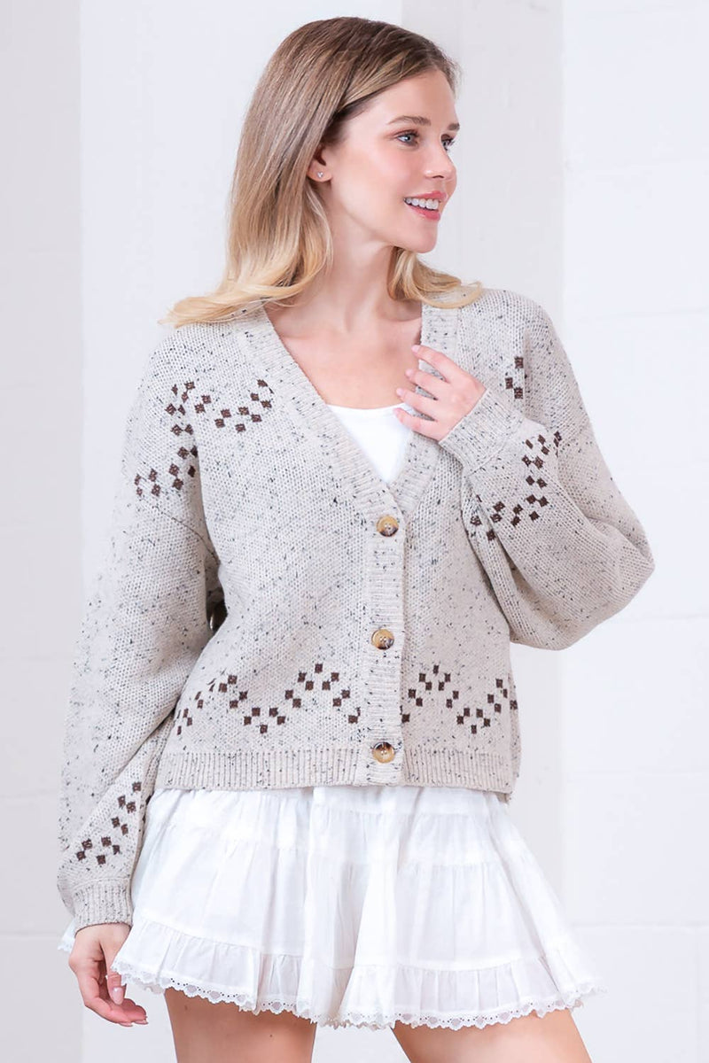 V-NECK BUTTON DOWN HORSES CARDIGAN SWEATER