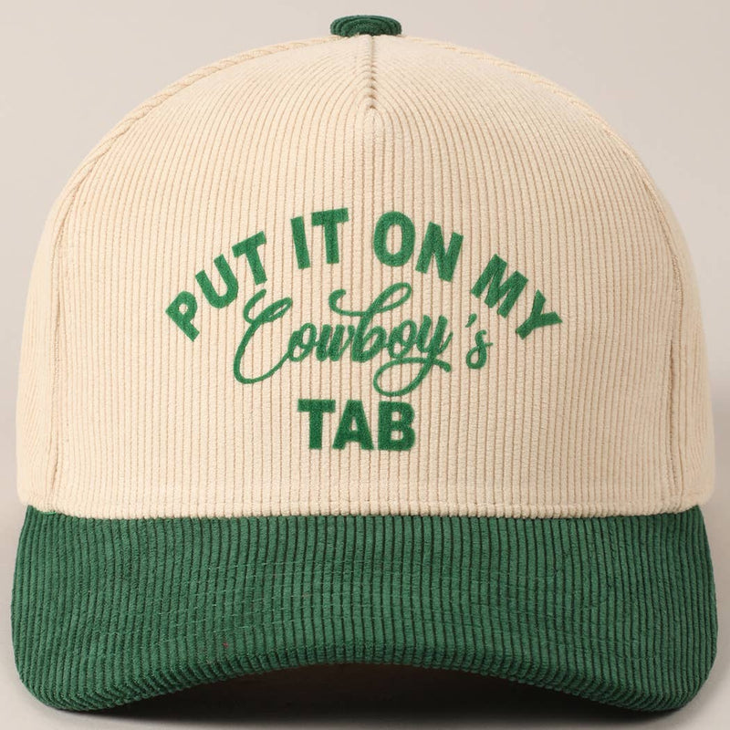 Put It On My Cowboy's Tab Two-Tone Corduroy Cap: Beige / ONE SIZE