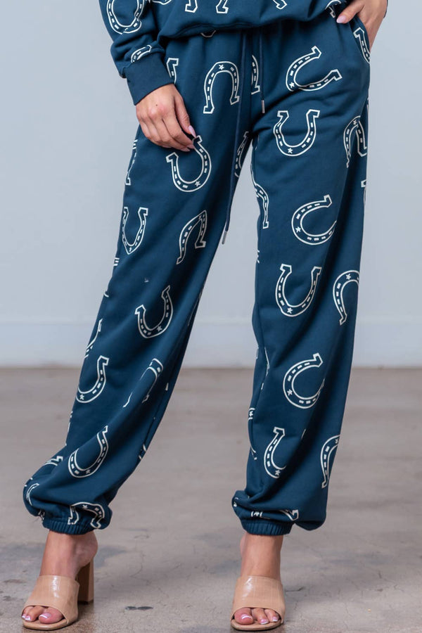PRINTED BANDING LONG STRIPE PANTS: NAVY