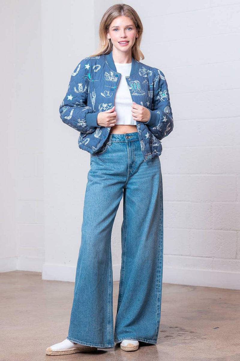 WESTERN PRINTED L/S WITH KNOTCHED COLLAR JACKET