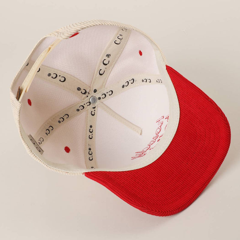 Howdy Holidays 3D Text Embroidery Corduroy Hat: RED / One Size