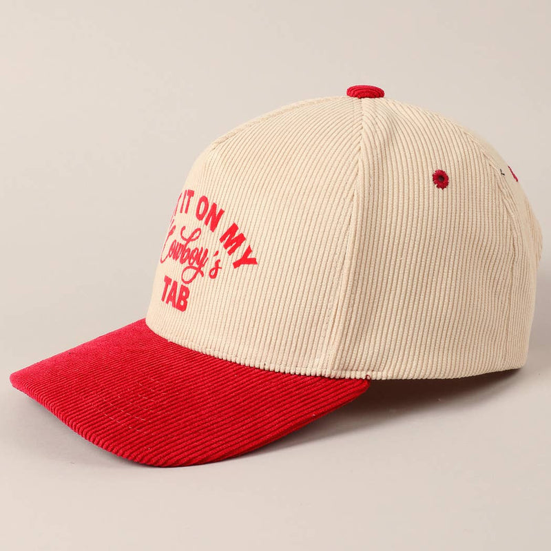Put It On My Cowboy's Tab Two-Tone Corduroy Cap: Beige / ONE SIZE
