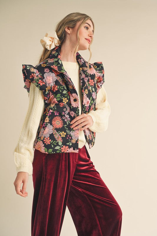 Flutter Sleeve Floral Puff Vest