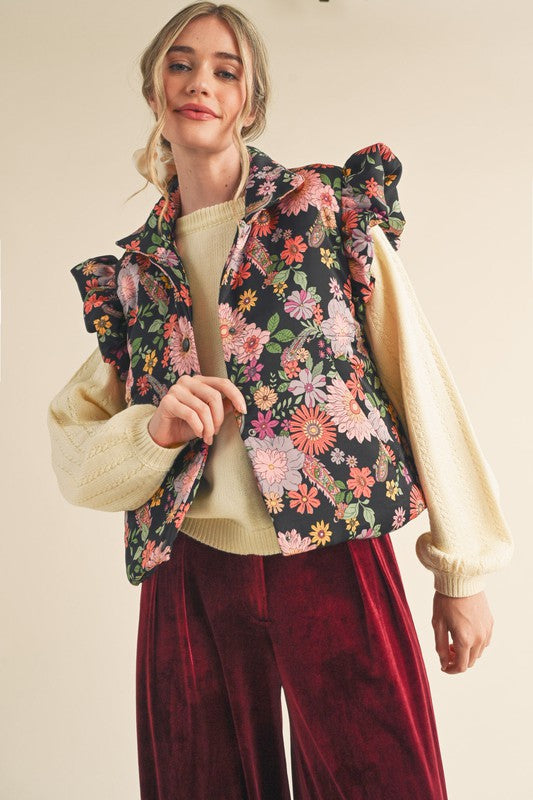 Flutter Sleeve Floral Puff Vest