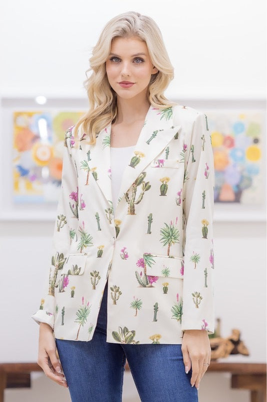 Oversized Cactus Print Blazer