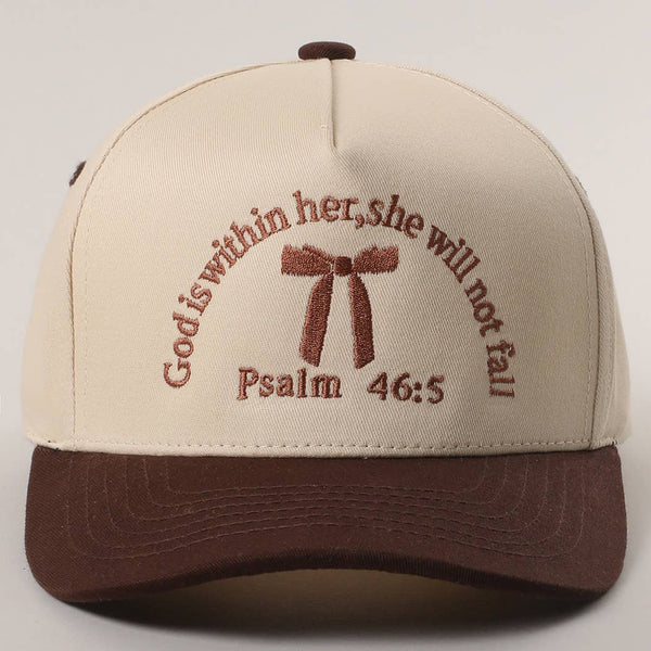 Psalm 46-5 Ribbon Embroidered Trucker Hat: BROWN / One Size