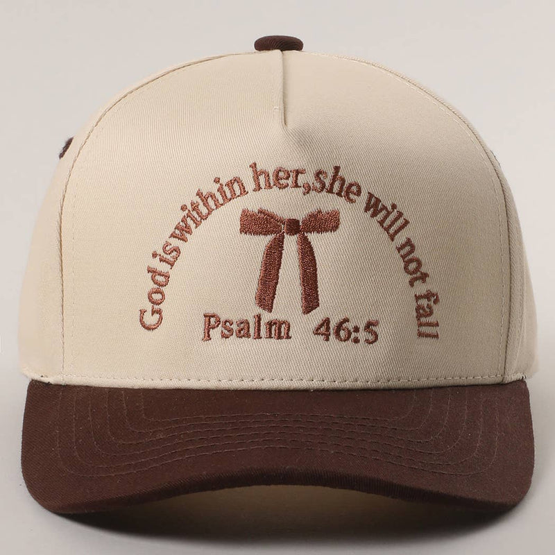 Psalm 46-5 Ribbon Embroidered Trucker Hat: BROWN / One Size