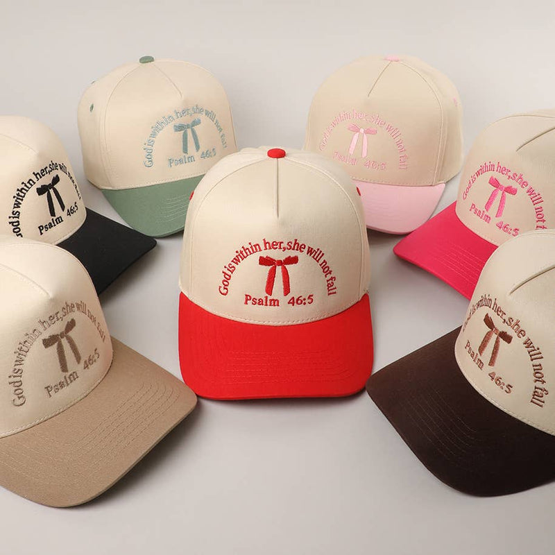 Psalm 46-5 Ribbon Embroidered Trucker Hat: BROWN / One Size