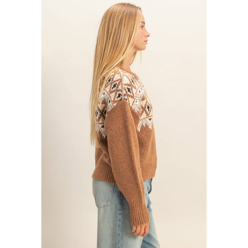 Fair Isle Pullover Sweater: BROWN
