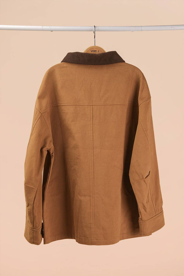 Oversized Casual Barn Jacket: TAUPE