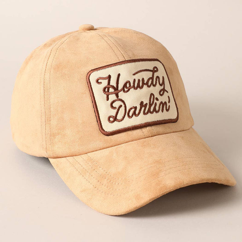 Howdy Darlin Patch Suede Baseball Cap: COGNAC / ONESIZE