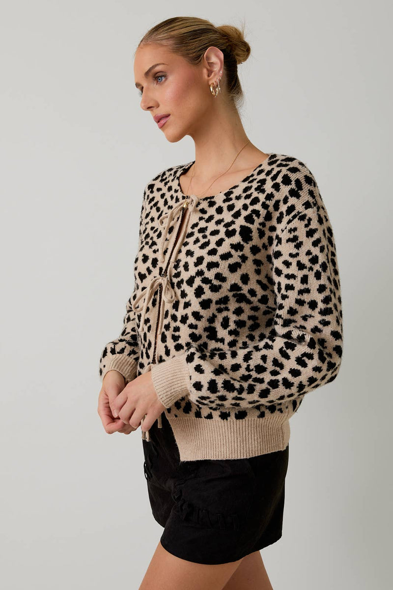 FRONT TIE DETAIL ANIMAL SWEATER CARDIGAN