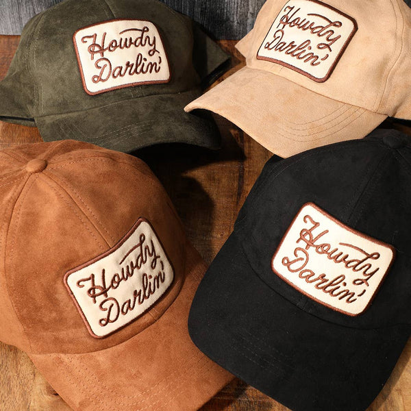 Howdy Darlin Patch Suede Baseball Cap: COGNAC / ONESIZE