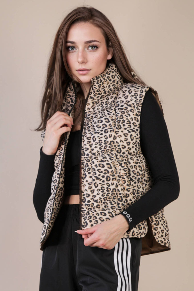 Solid & Leopard Puffer Padded Warm Vest