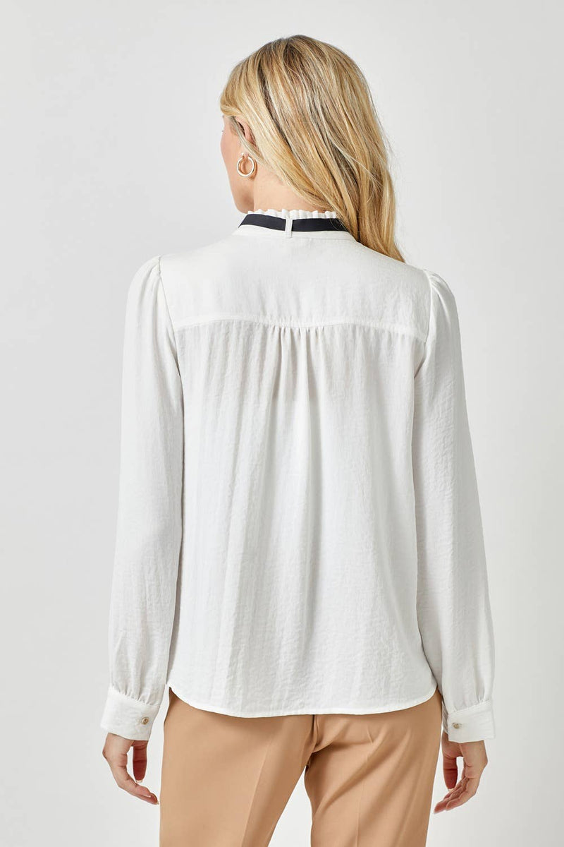 White Ruffle and Ribbon Blouse