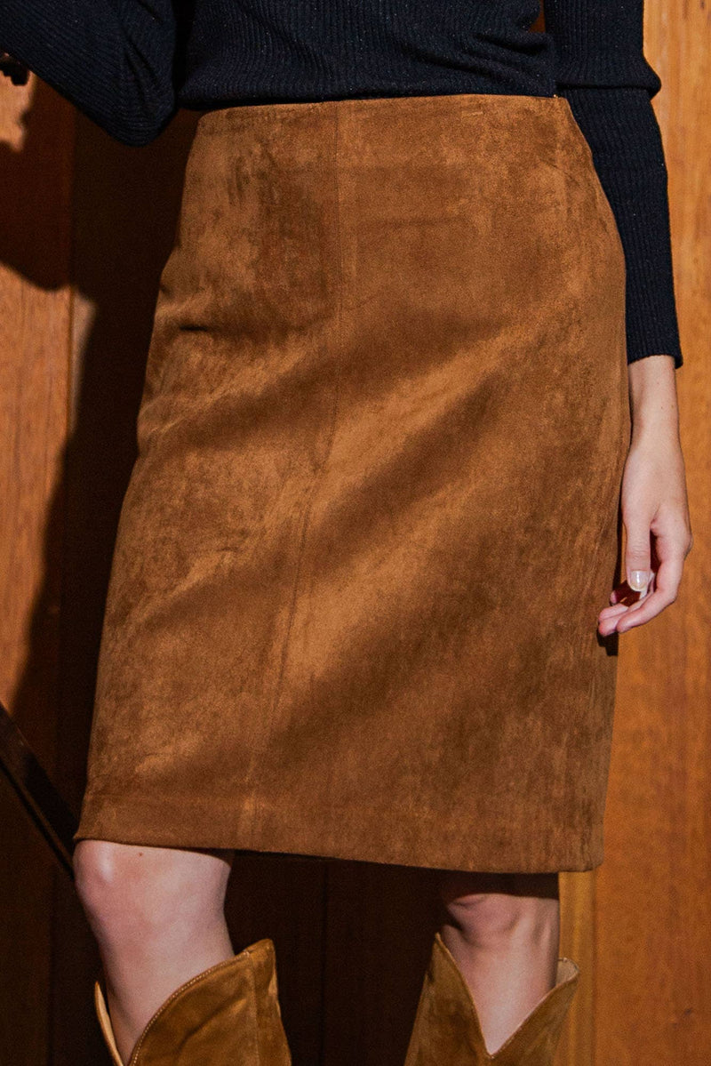 Stretch Suede Pencil Skirt