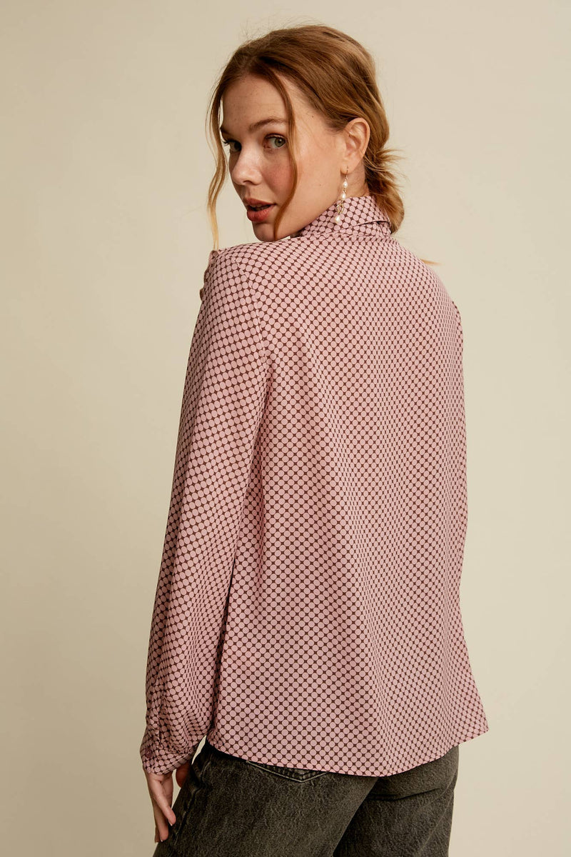 Ruffle Tie-Neck Printed Blouse