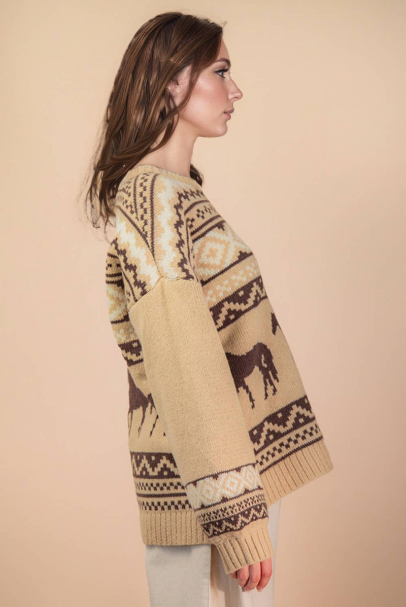 Western Graphic Oversized Knit Sweater Top