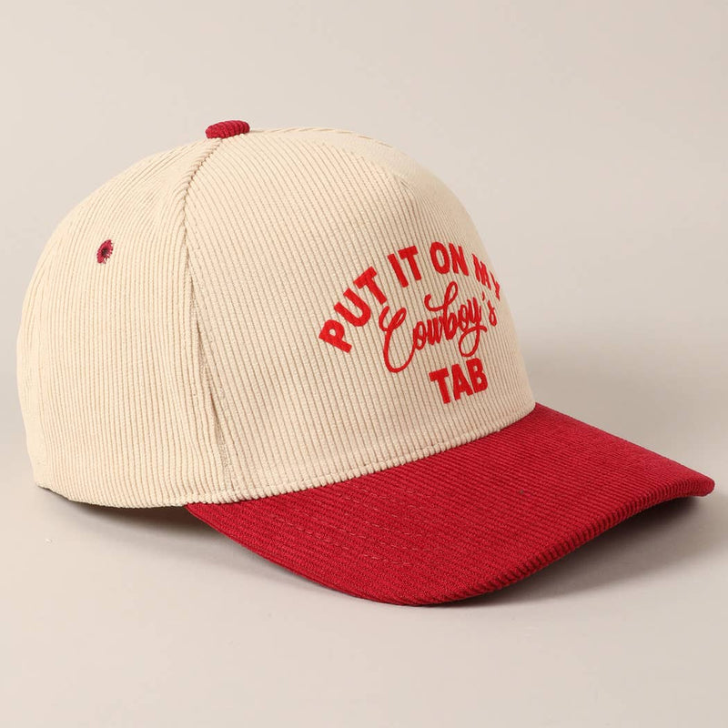 Put It On My Cowboy's Tab Two-Tone Corduroy Cap: Black / ONE SIZE
