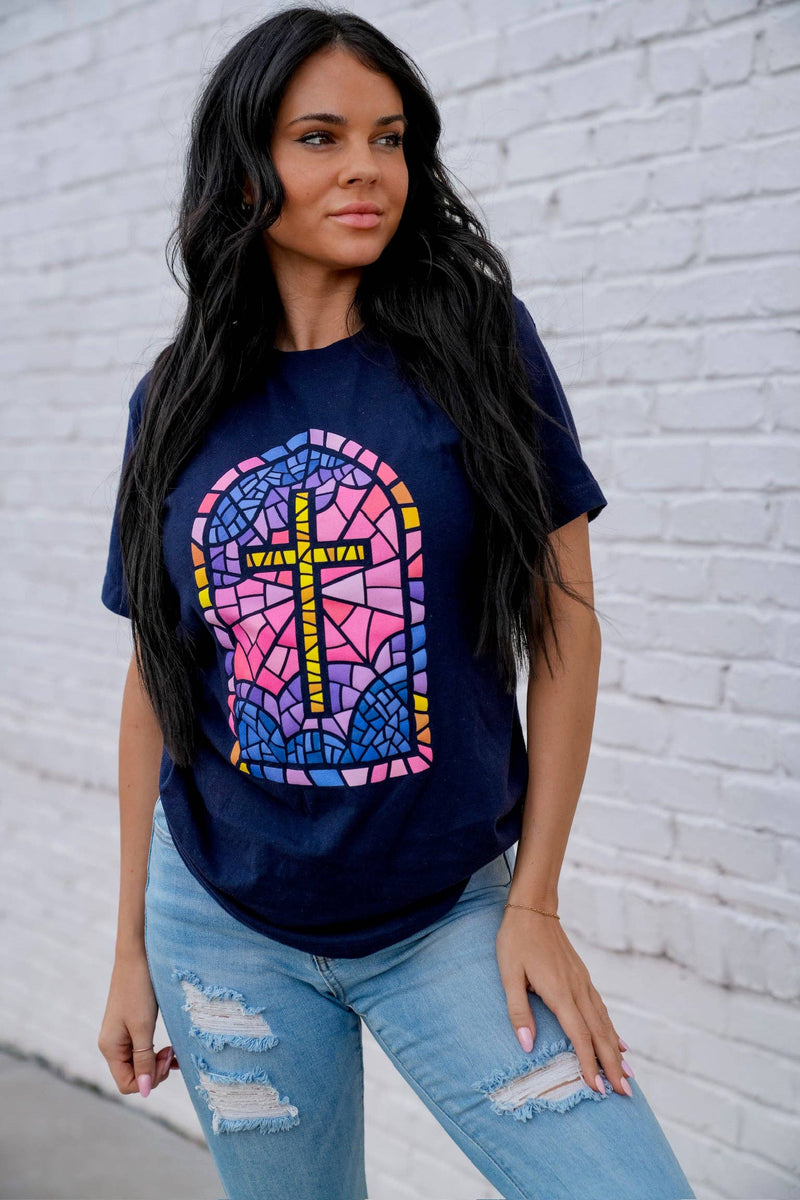 Stained Glass Cross graphic tee