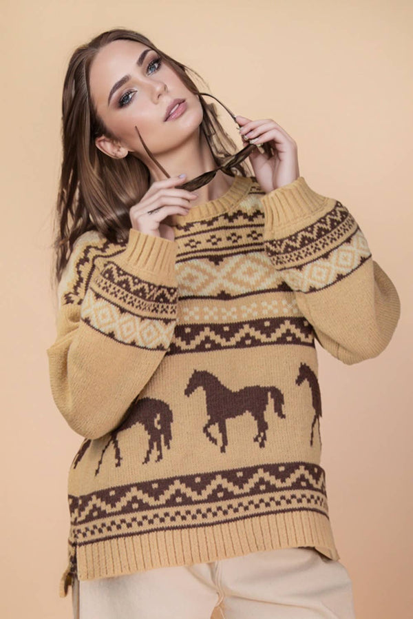 Western Graphic Oversized Knit Sweater Top