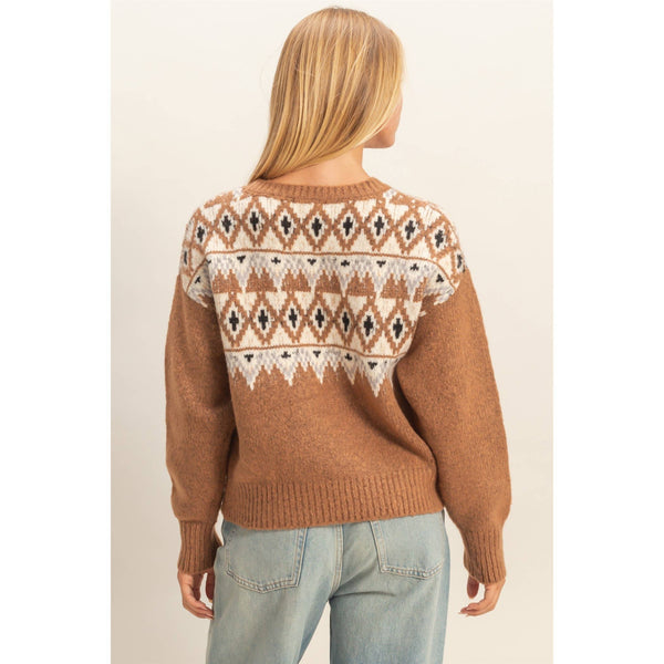 Fair Isle Pullover Sweater: BROWN