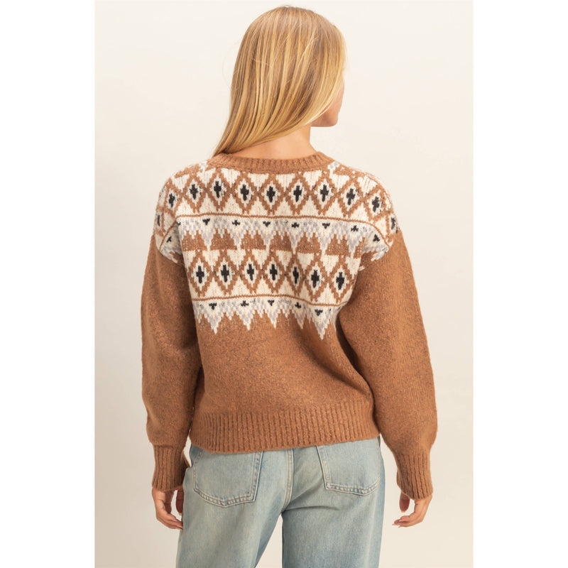 Fair Isle Pullover Sweater: BROWN