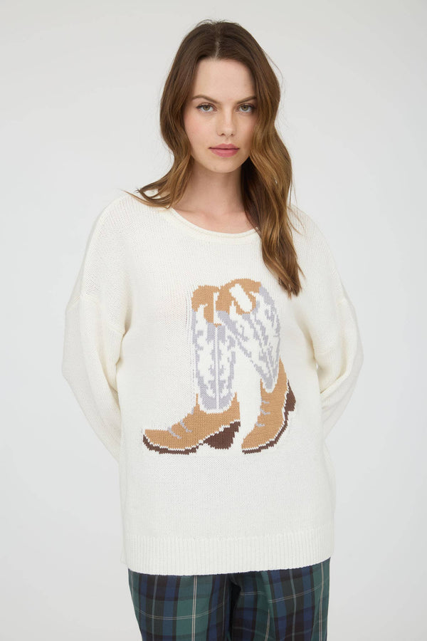 Ivory Cowboy Boots knit western sweater