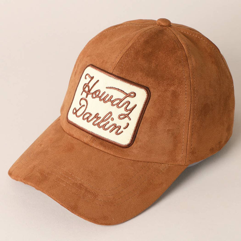 Howdy Darlin Patch Suede Baseball Cap: COGNAC / ONESIZE