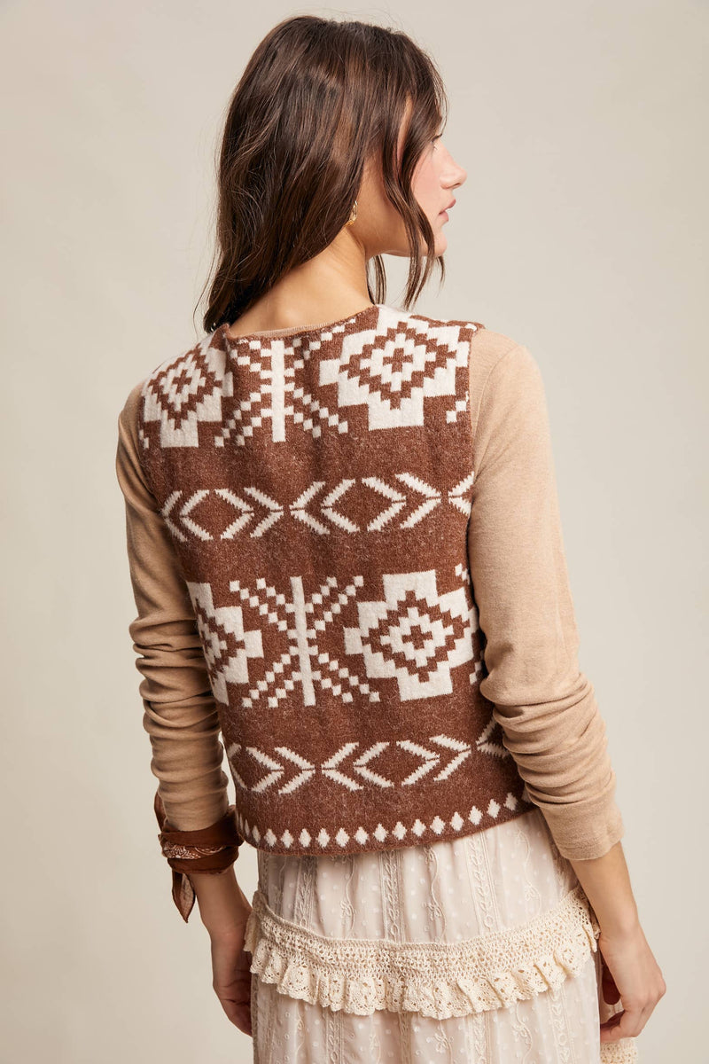 Brown Southwestern Button-Up Wool Vest