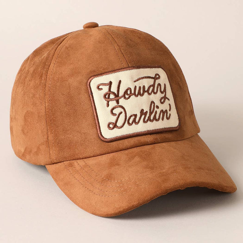 Howdy Darlin Patch Suede Baseball Cap: COGNAC / ONESIZE