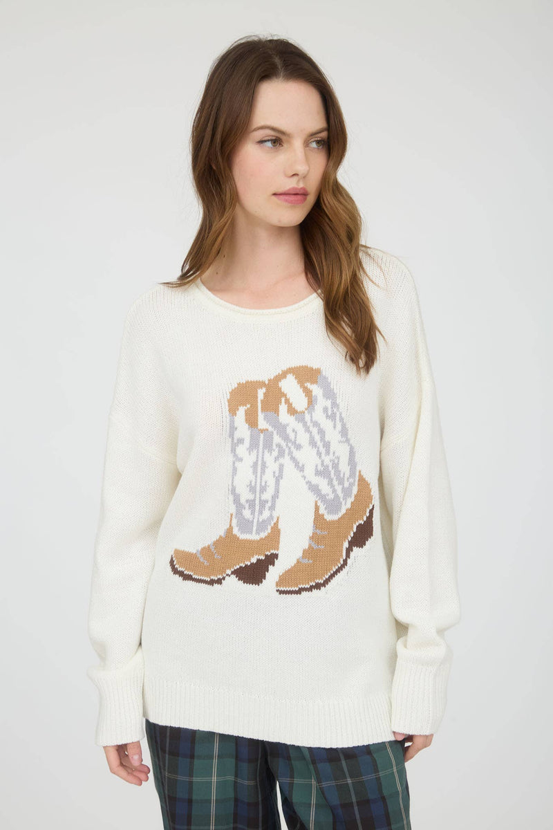 Ivory Cowboy Boots knit western sweater