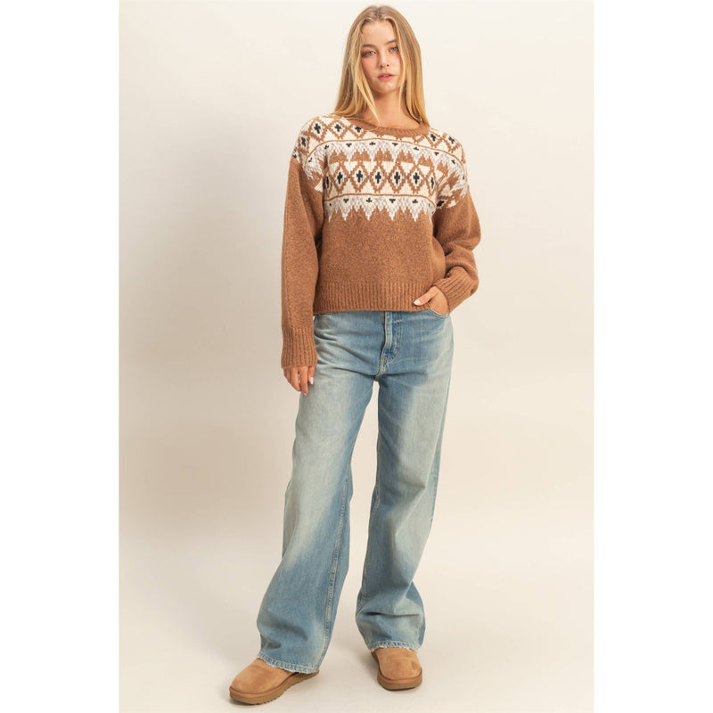 Fair Isle Pullover Sweater: BROWN