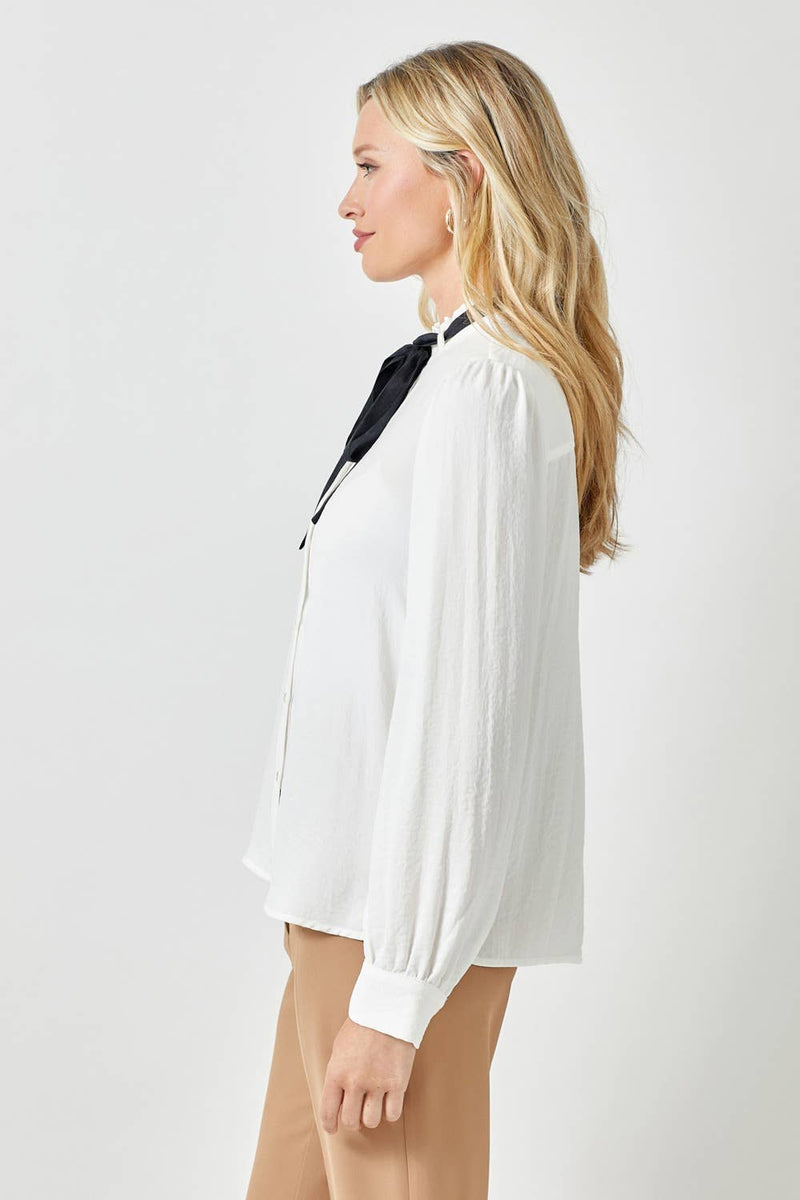 White Ruffle and Ribbon Blouse