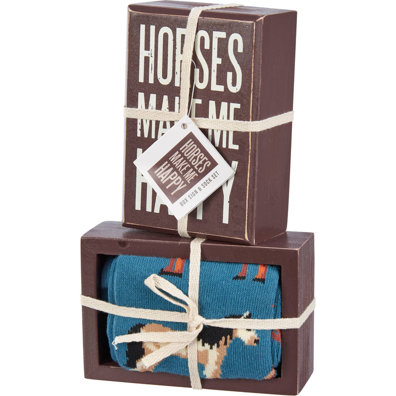 Horses Make Me Happy Box Sign And Sock Set