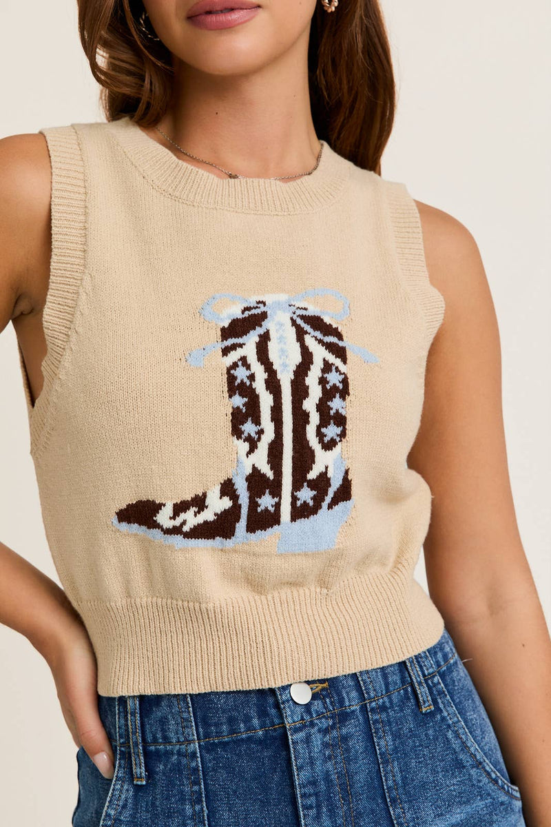 "WESTERN BOOTS" GRAPHIC CREW NECK VEST